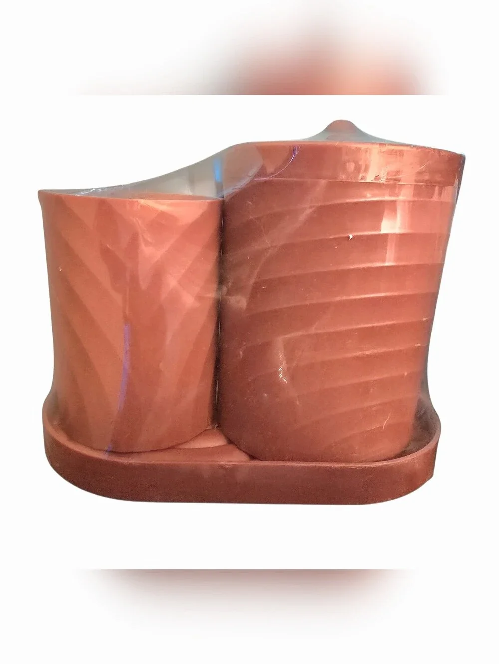 Pink Bathroom Vanity Canister Set w Tray Modern Countertop Organizer NWT